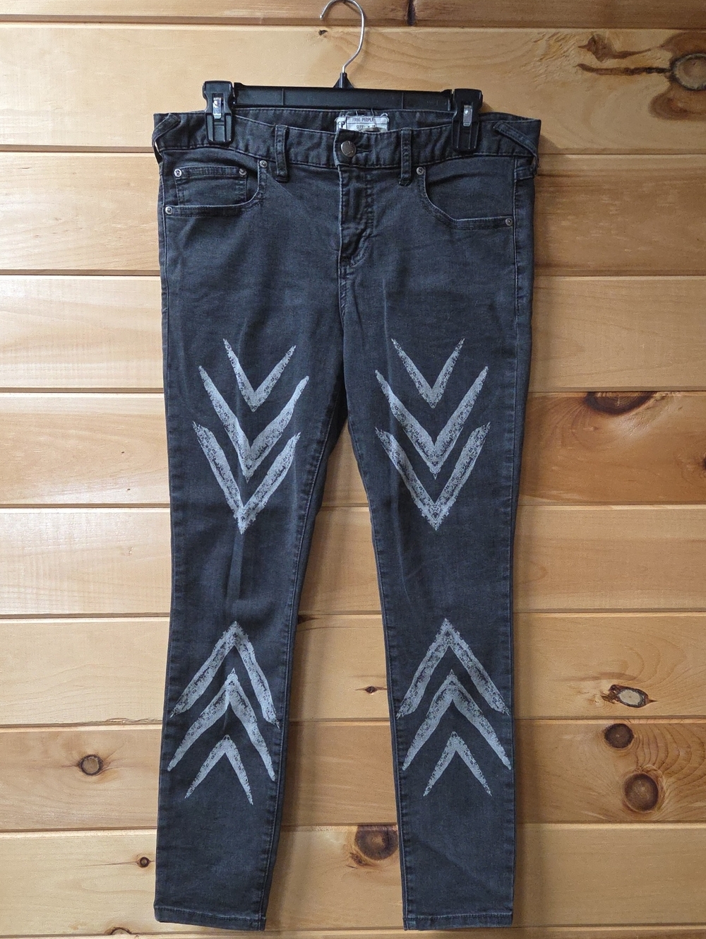 Free People Black Grey Skinny Jeans with White Arrow Print